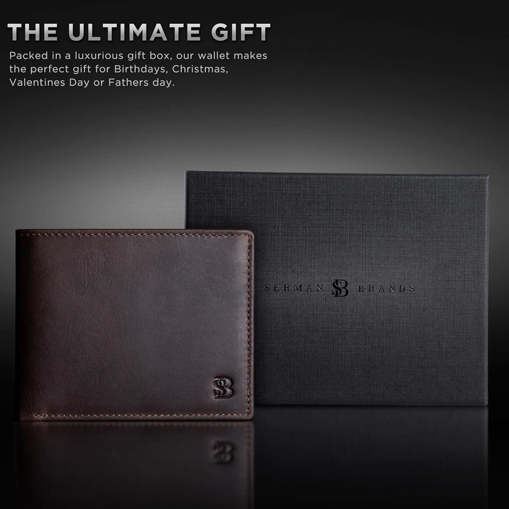 Sherman Brands Mens Genuine Leather Brown Wallet Boxed